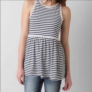 POL Striped Crochet Trim Babydoll Tank Medium